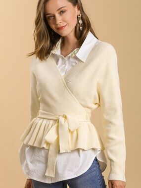 Umgee Wrap Tie Waist V-Neck Sweater Top NWT